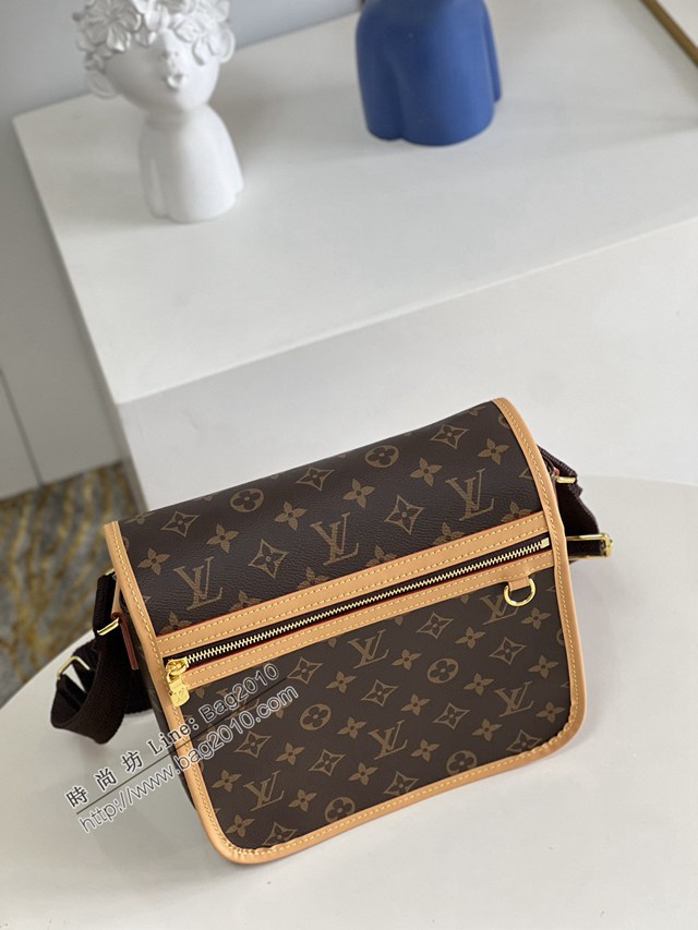 LV專櫃2023新款中古老花橫拉鏈蓋頭郵差斜挎包 M40106老花 路易威登男士肩背包 dn1114